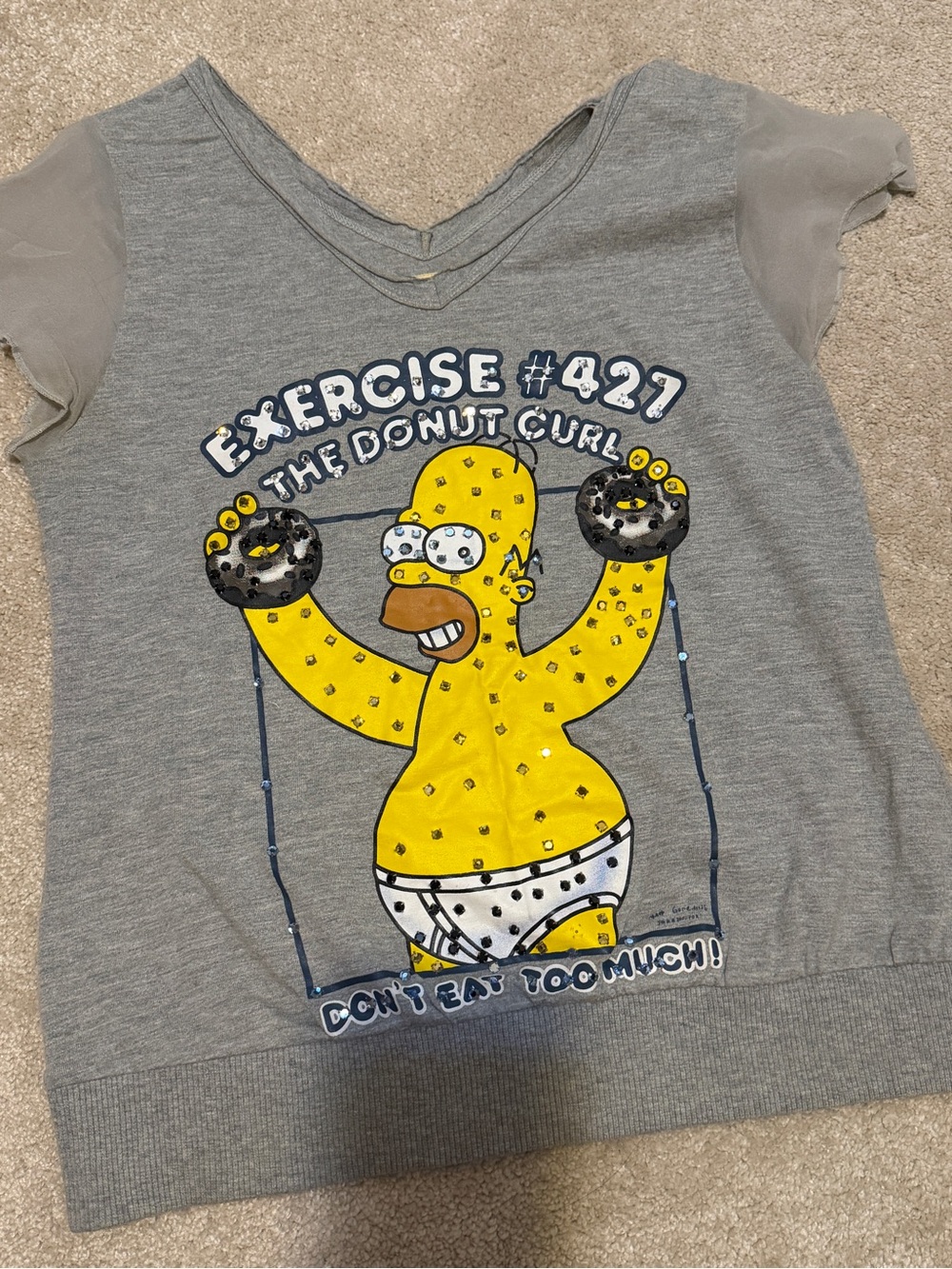 Gray Homer Simpson 'Exercise #427 The Donut Curl' Graphic Tee
